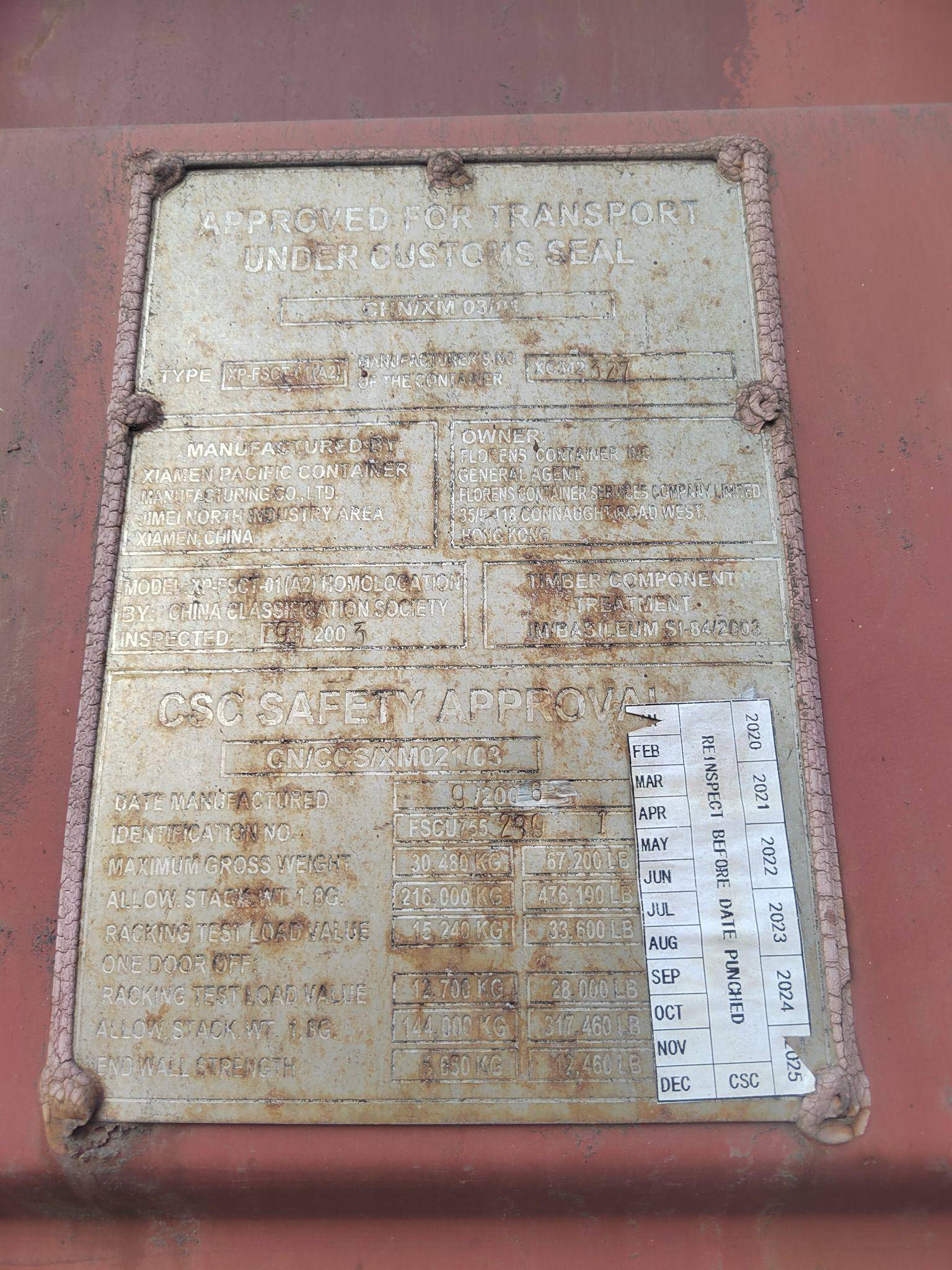 Customs-sealed container approved for international chemical transport