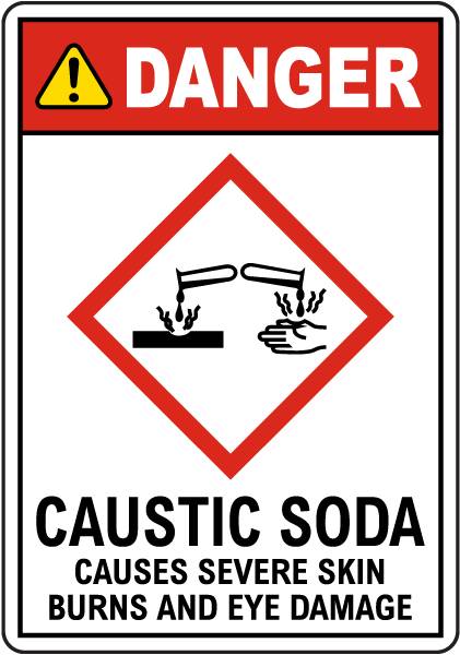 Danger sign showing that Caustic Soda causes severe skin burns and eye damage