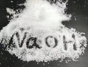 NaOH written using caustic soda pellets